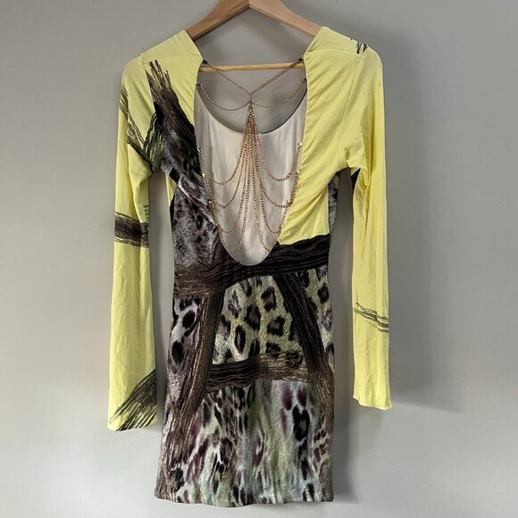 Sky Mini Dress Leopard &‎ Chains Open Back Abstract Animal Print Sexy NEW Large - Picture 3 of 4